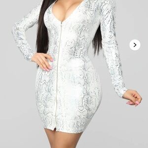 Fashion Nova White Bodycon Dress with Plunge Neckline